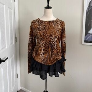 Vintage 90's Leopard cheetah print long sleeve sweater top Cathy Daniels